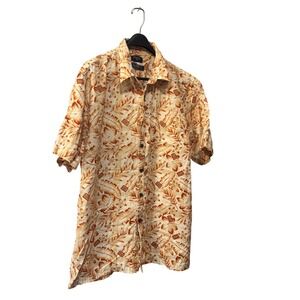 Dockers Mens XL Short Sleeve Linen Cotton Tropical Floral Hawaiian Shirt Orange